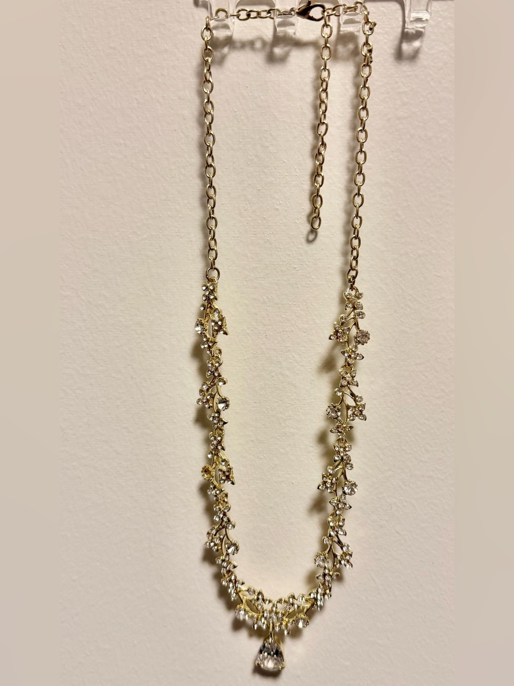 Gold Floral Crystal Station Necklace - Women Jewelry